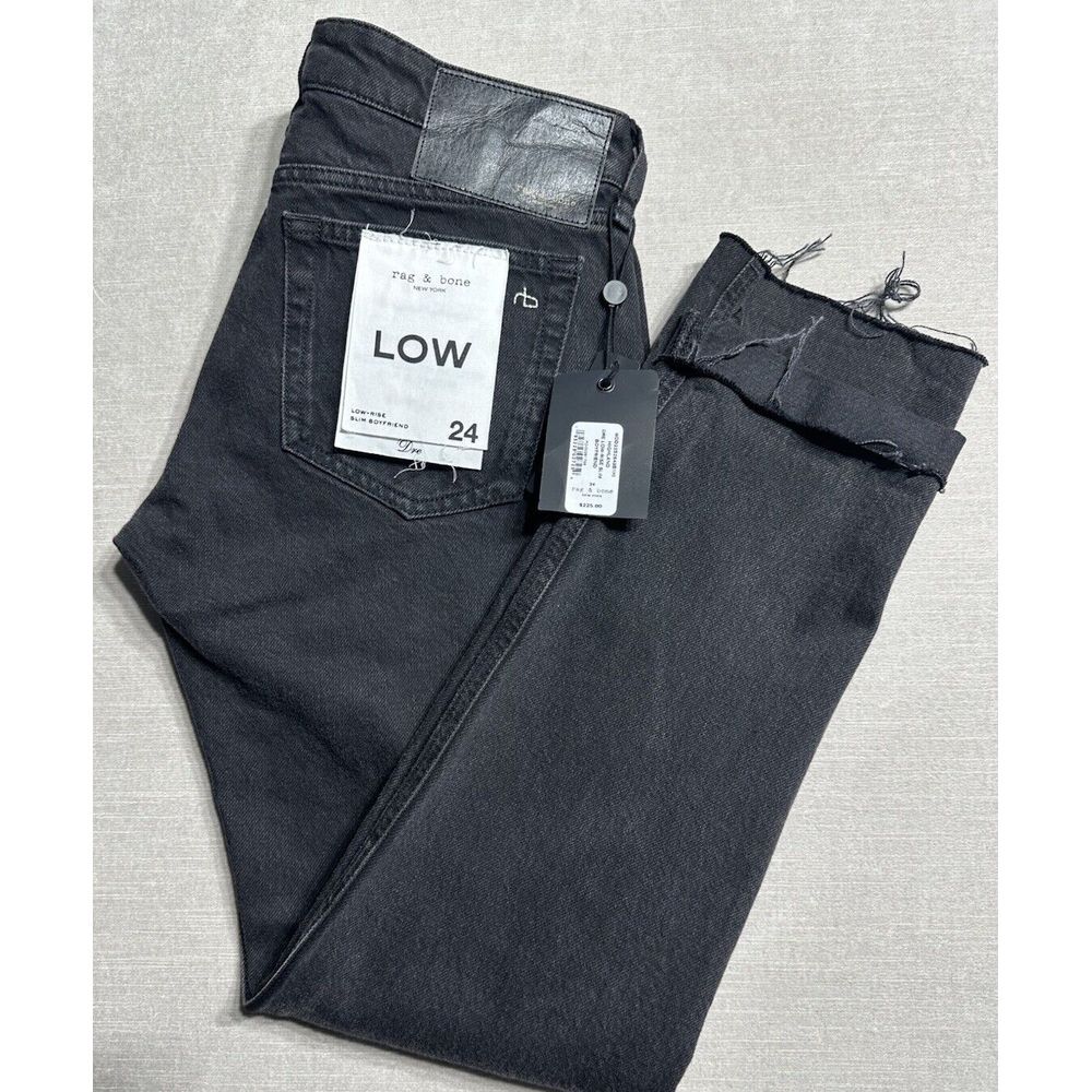 NWTS Rag & Bone Jeans Women's Size 24 Black Low Rise Slim Boyfriend Jeans Dre